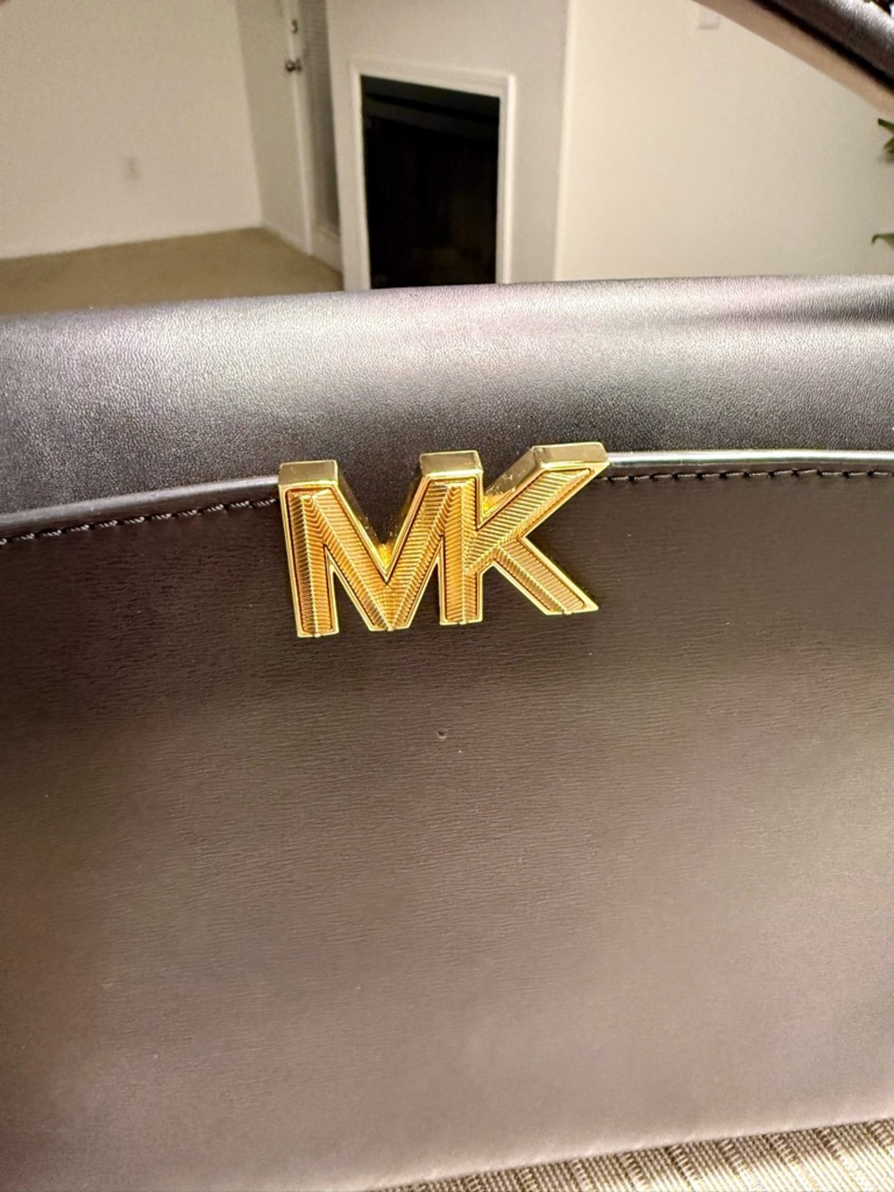 Michael Kors Black Leather Satchel with Gold MK Hardware - Picture 3 of 7